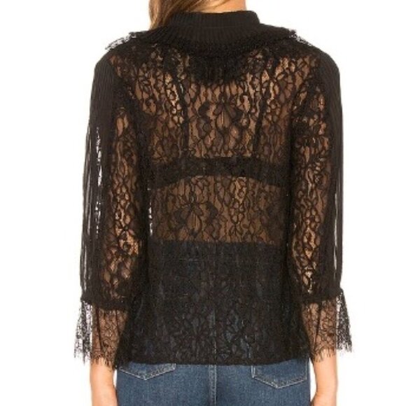 Alice + Olivia Black Blouse Top Lace Sheer Goth Witchy Romantic XS - Picture 2 of 11